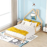 Simplie Fun Full Size Wood Floor Bed With House-Shaped Headboard