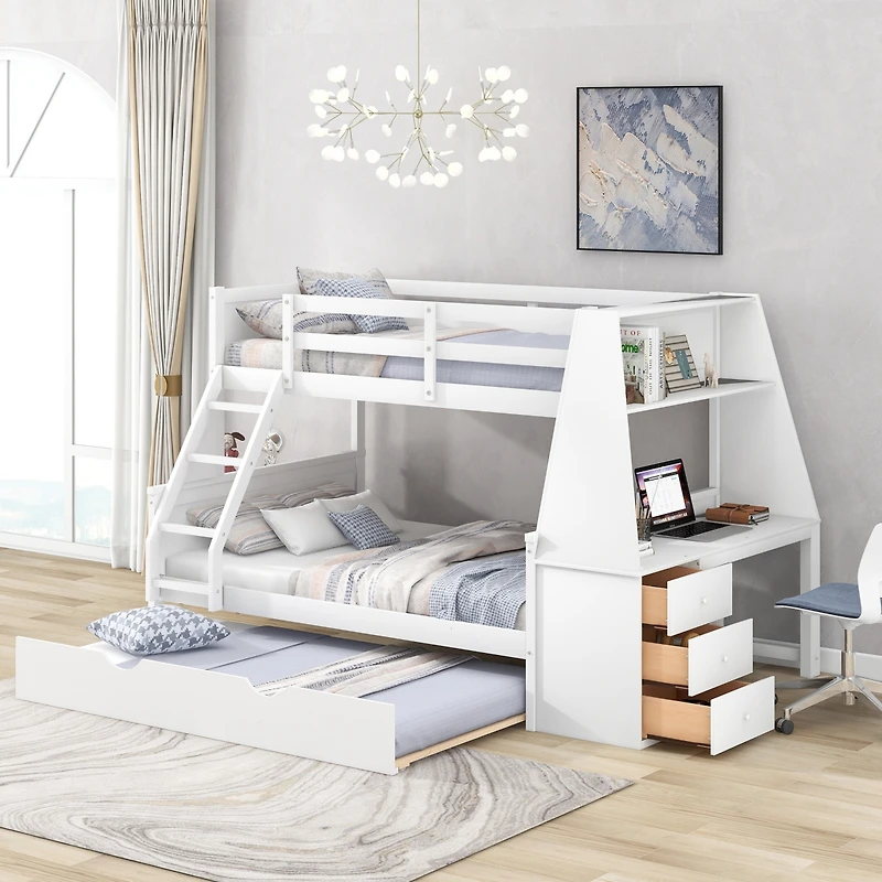 Streamdale 3-in-1 Bunk Bed with Desk, Trundle & Storage