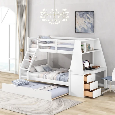Streamdale 3-in-1 Bunk Bed with Desk, Trundle & Storage