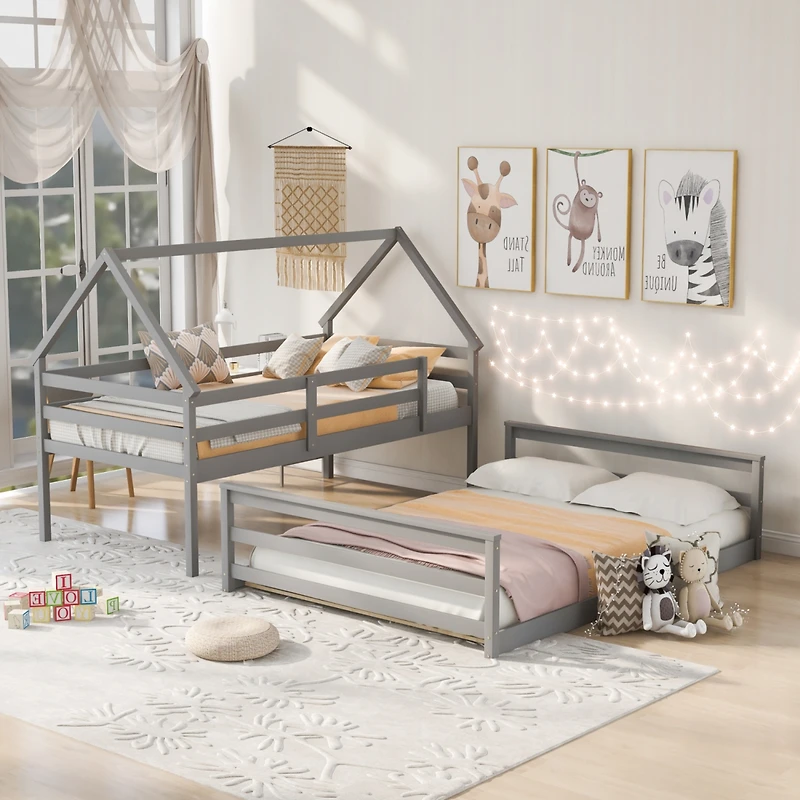 Streamdale Twin Over Full House Bunk Bed With Built-In Ladder