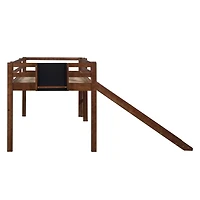 Streamdale Twin Size Loft Bed Wood Bed With Slide, Stair And Chalkboard, Walnut