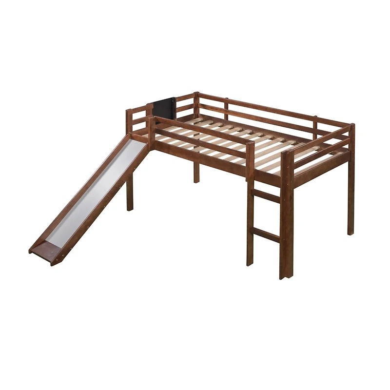 Streamdale Twin Size Loft Bed Wood Bed With Slide, Stair And Chalkboard, Walnut