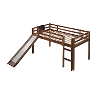 Streamdale Twin Size Loft Bed Wood Bed With Slide, Stair And Chalkboard, Walnut