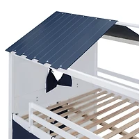 Streamdale Full Bunk Wood House Bed With Elegant Windows, Sills And Tent