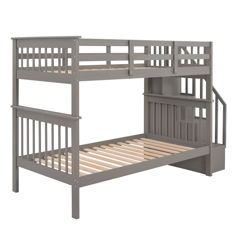 Streamdale Twin-Over-Twin Bunk Bed with Storage and Rail