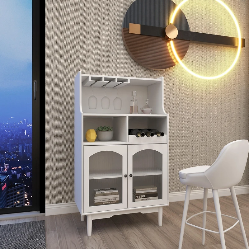 Streamdale Modern White Wine Cabinet with Glass Door and Removable Racks