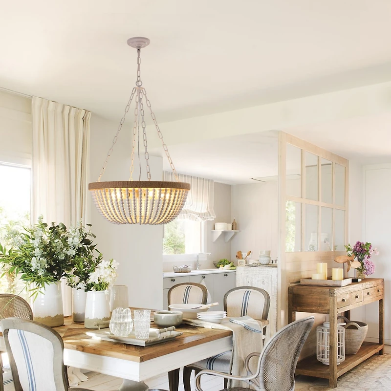 Streamdale Bohemian style Wood Beaded Chandelier Oak White