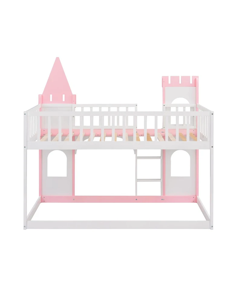Simplie Fun Twin Over Twin Castle Bunk Bed With Ladder - Pink