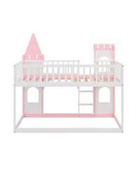 Simplie Fun Twin Over Twin Castle Bunk Bed With Ladder - Pink