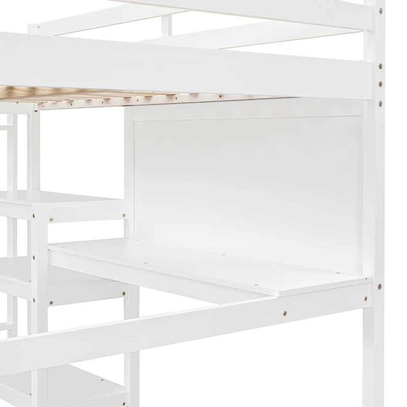 Streamdale Full Wooden Loft Bed With Shelves, Desk And Writing Board