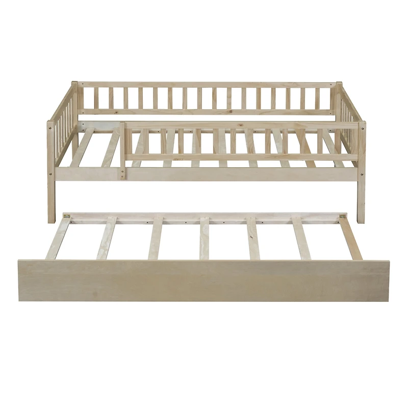 Streamdale Twin Wood Daybed With Trundle And Fence Guardrails
