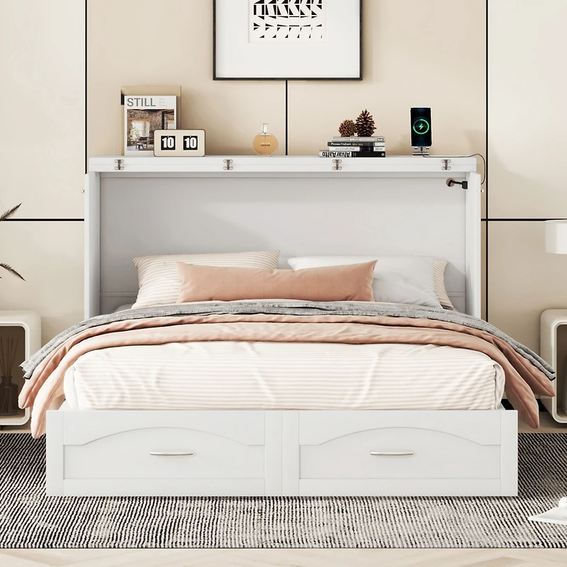 Streamdale Queen Size Wall Bed with Drawer and Charging Ports