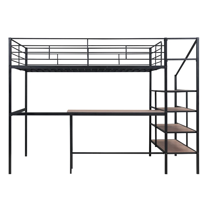 Streamdale Full Metal Loft Bed With Desk And Lateral Storage Ladder