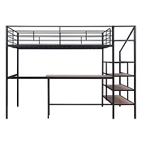 Streamdale Full Metal Loft Bed With Desk And Lateral Storage Ladder