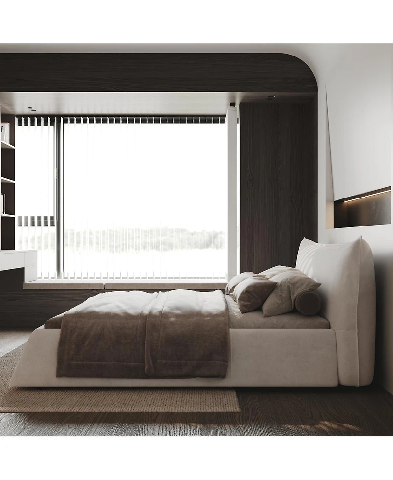 Streamdale Cream Velvet King Platform Bedwagon