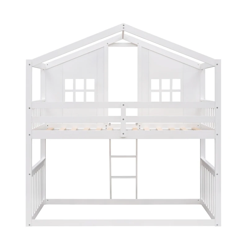 Streamdale Twin Over Twin House Bunk Bed With Ladder, Wood Bed