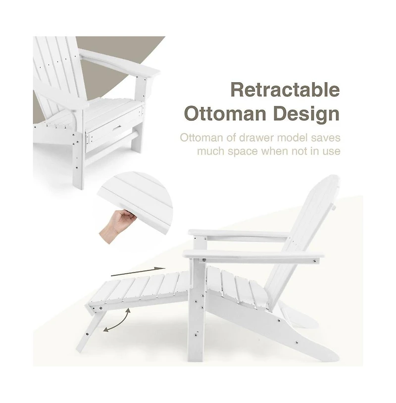 Slickblue Patio Hdpe Adirondack Chair with Retractable Ottoman