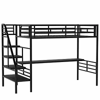 Simplie Fun Metal Loft Bed Frame With Desk, No Box Spring Needed, Twin