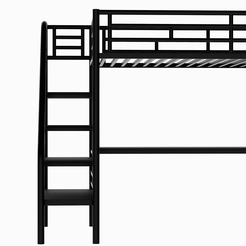 Simplie Fun Metal Loft Bed Frame With Desk, No Box Spring Needed, Twin