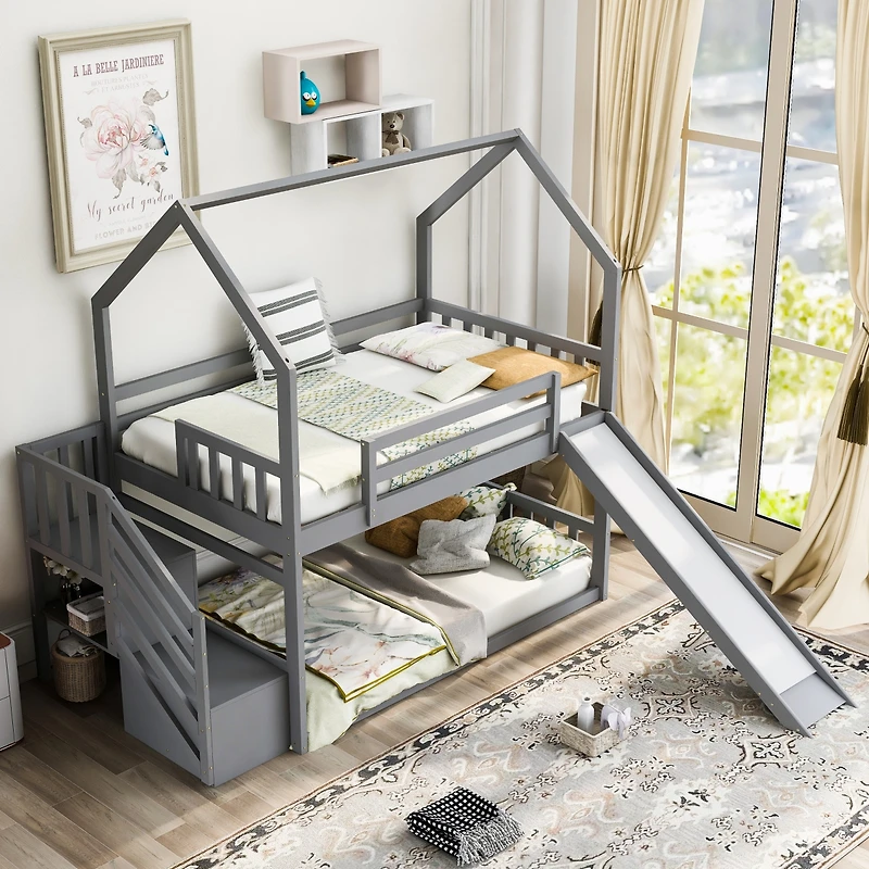 Streamdale Twin Convertible Bunk Bed with Slide and Staircase