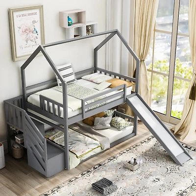 Streamdale Twin Convertible Bunk Bed with Slide and Staircase