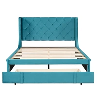 Streamdale Velvet Wingback Storage Platform Bed with Drawer