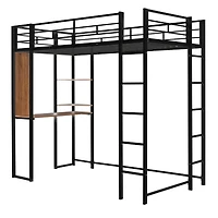 Streamdale Twin Metal Loft Bed With 2 Shelves And One Desk