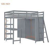 Streamdale Full Size Loft Bed With Wardrobe And Desk And Shelves, White