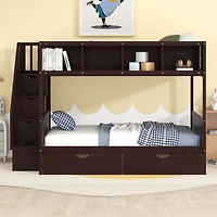 Streamdale Twin Over Full Bunk Bed With Shelfs, Storage Staircase And 2 Drawers