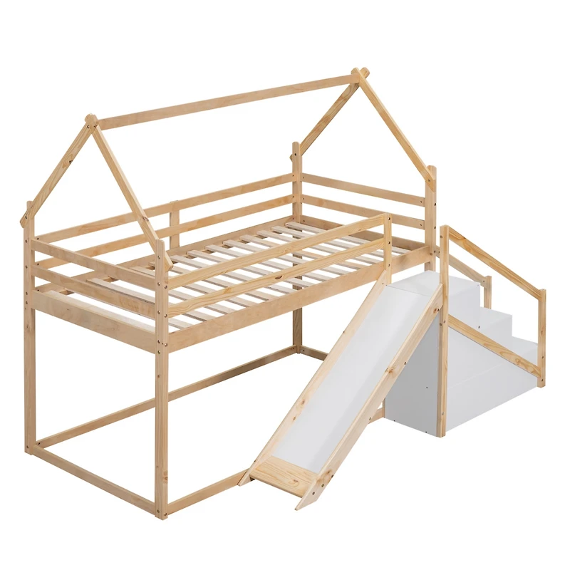 Streamdale Twin Over House Loft Or Bunk Bed With Slide And Staircase