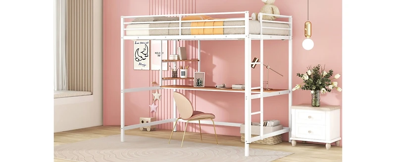Streamdale Full Metal Loft Bed With Desk And Shelves