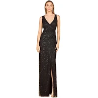 Lara Women's Beaded Black Gown with Slit