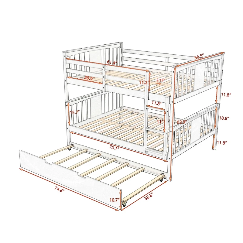 Streamdale Full Over Full Bunk Bed With Twin Size Trundle And Ladder