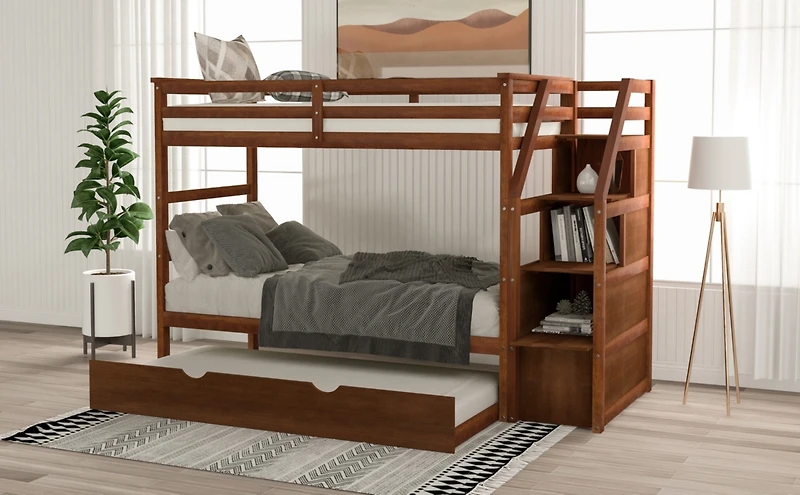 Streamdale Twin-Over-Twin Bunk Bed With Twin Trundle And 3 Storage Stairs