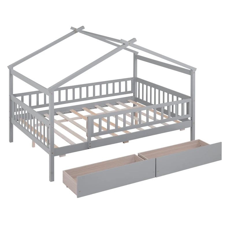 Streamdale Full Wooden House Bed With Two Drawers