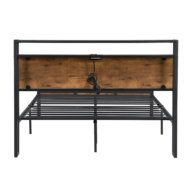 Metal Platform Bed Frame with Headboard & Usb, Storage