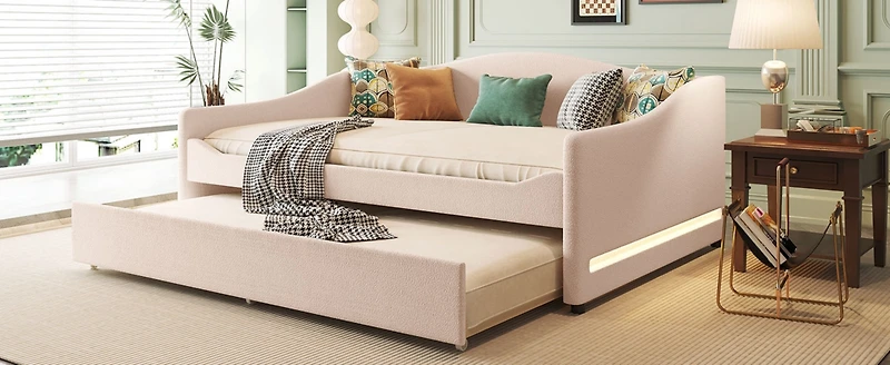 Streamdale Teddy Fleece Full Upholstered Daybed With Light And Trundle