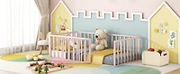 Streamdale Twin Metal Floor Bed Frame with Fence and Door, White