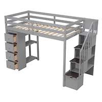 Streamdale Loft Bed with Storage, Stairs, and Shelves
