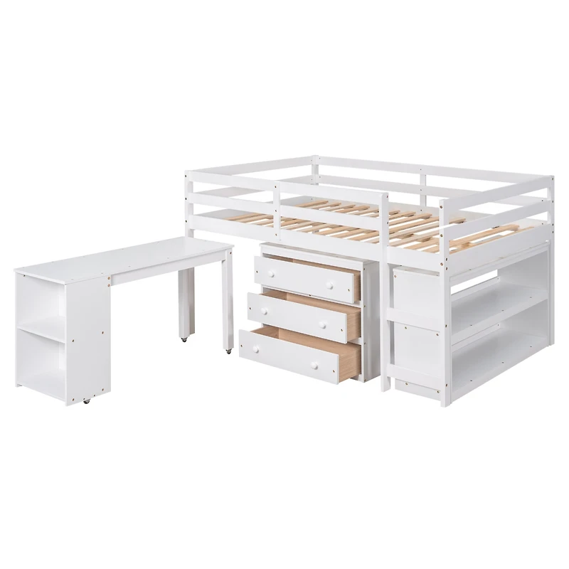 Streamdale Multifunctional Loft Bed with Desk, Storage, and Shelves