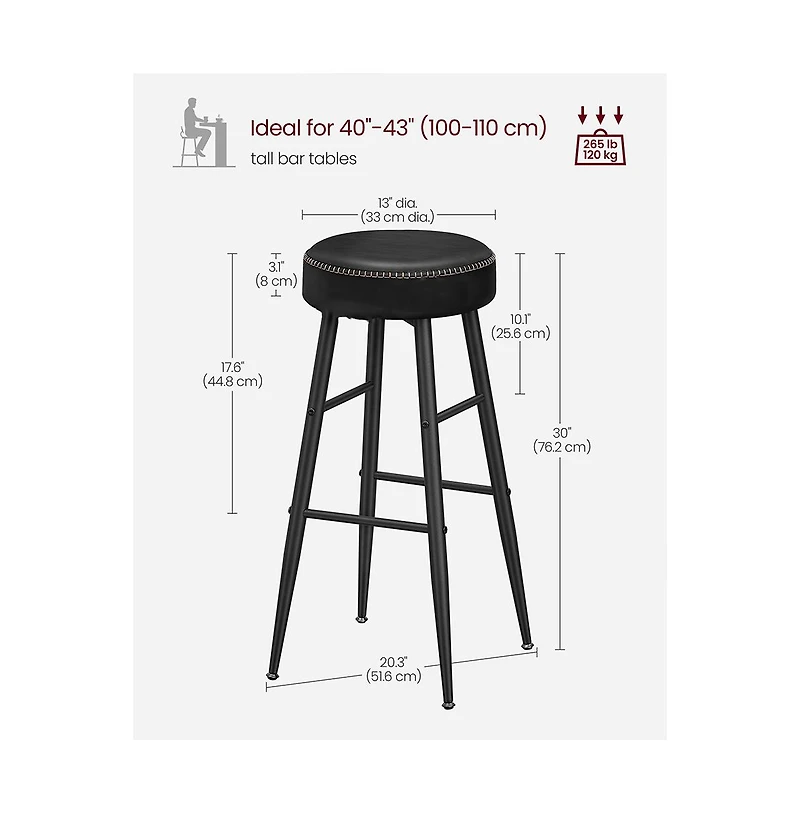 Set Of 2, Kitchen Bar Stools, Breakfast Synthetic Leather With Stitching