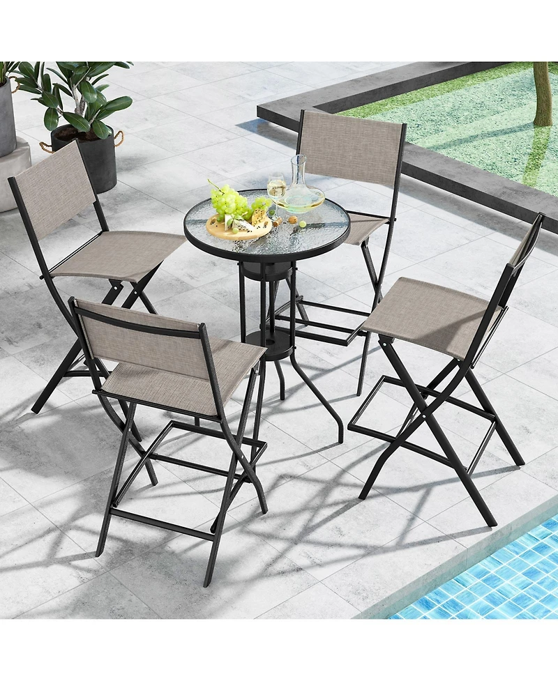 Slickblue Outdoor Folding Bar Height Stool Set of 4 with Metal Frame and Footrest
