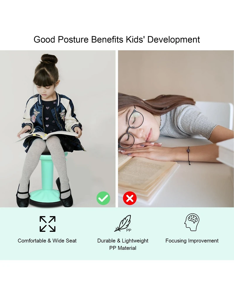 Slickblue Adjustable Active Learning Stool Sitting Home Office Wobble Chair with Cushion Seat