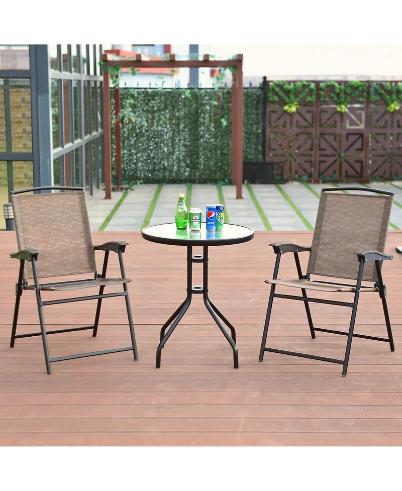 Slickblue 3 Pieces Bistro Patio Garden Furniture Set of Round Table and Folding Chairs