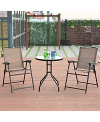 Slickblue 3 Pieces Bistro Patio Garden Furniture Set of Round Table and Folding Chairs