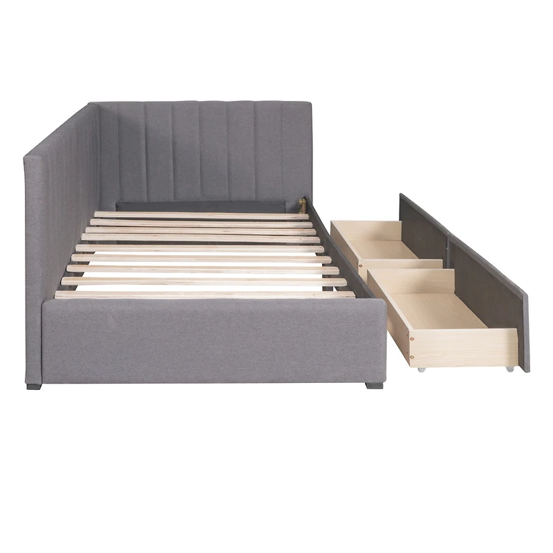 Upholstered Daybed With 2 Storage Drawers Twin Size Sofa Bed Frame No Box Spring Needed