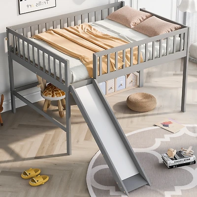 Streamdale Full Size Low Loft Bed With Ladder And Slide
