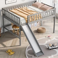 Streamdale Full Size Low Loft Bed With Ladder And Slide