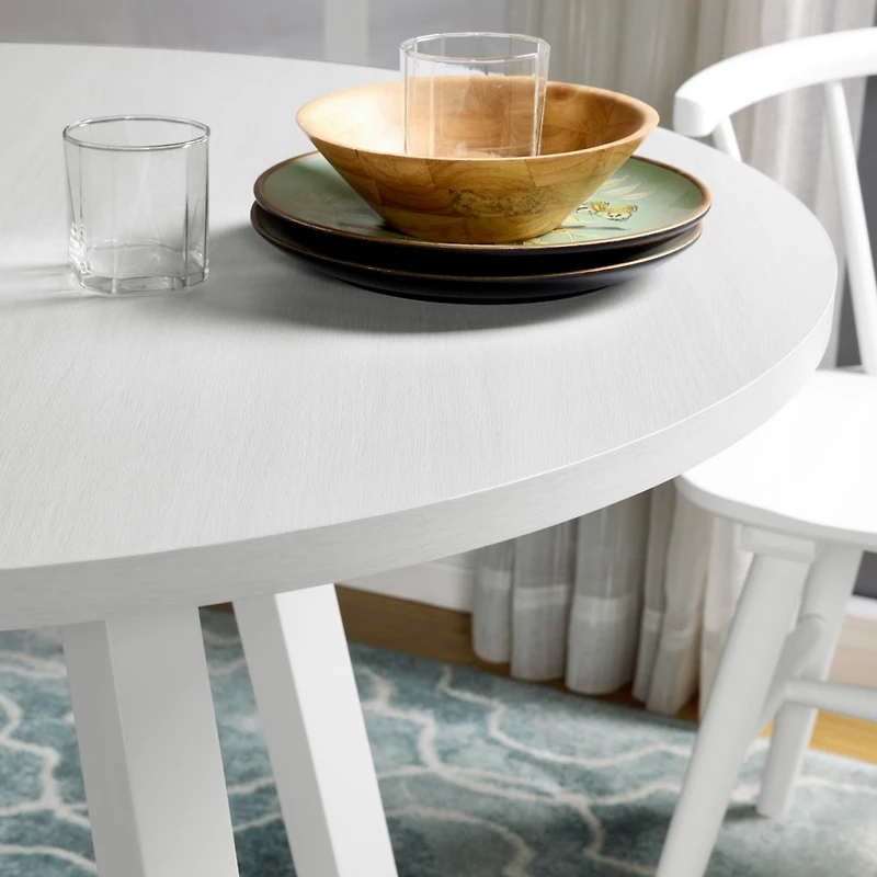 Streamdale Furniture Edo Contemporary Round Dining Table, Trestle Base, White Finish