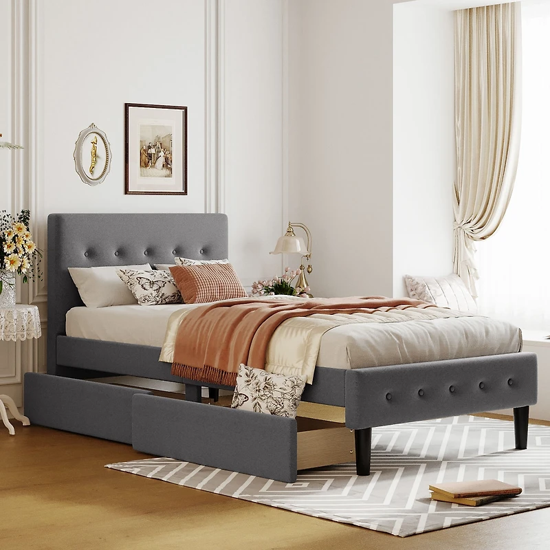 Streamdale Twin Size Upholstered Platform Bed With 2 Drawers